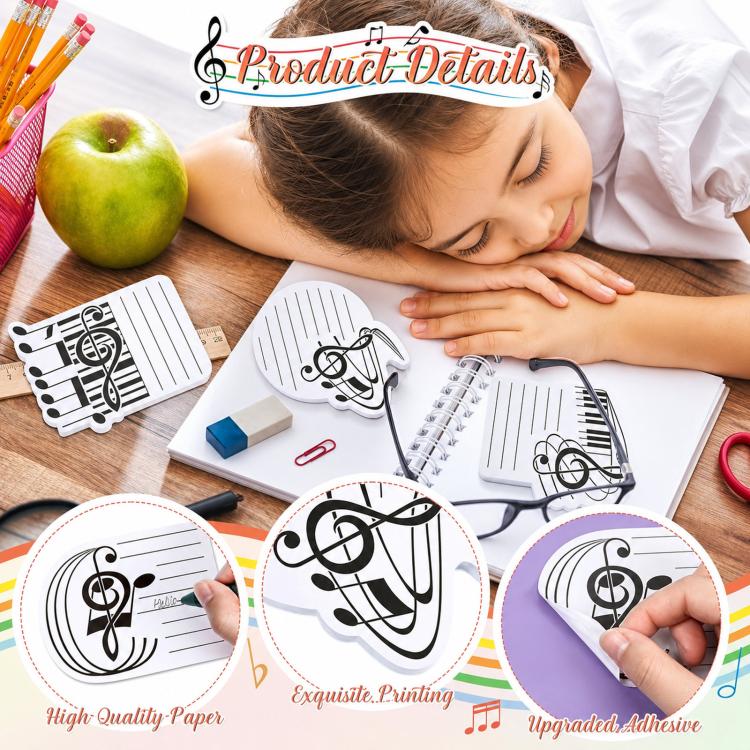 Music note sticky pads in musical staff and clef shapes for desk or planner notes