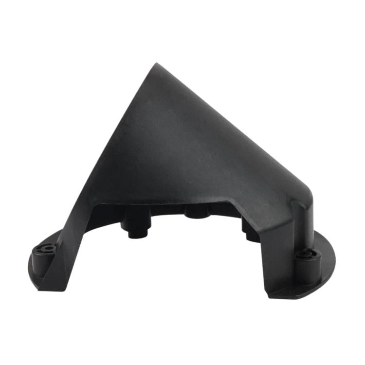 Black plastic filter housing bracket with mounting tabs and open top