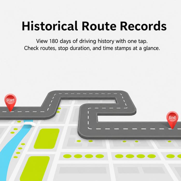 Vehicle GPS tracker route history map with start and end location pins