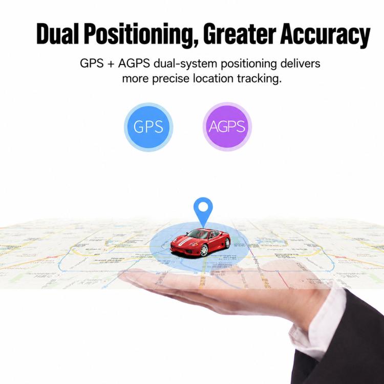 Vehicle GPS tracker dual positioning shown on a map with GPS and AGPS markers