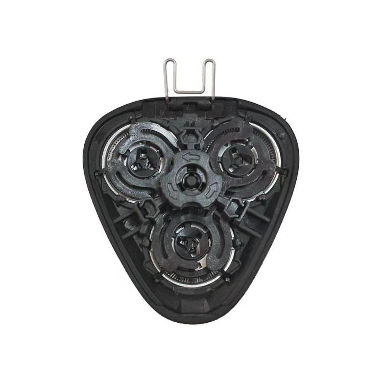 Philips shaver replacement head underside, black housing with exposed cutter mechanism