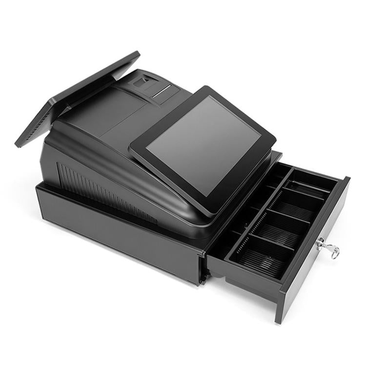 All-in-one POS cash register with open cash drawer and rear compartment
