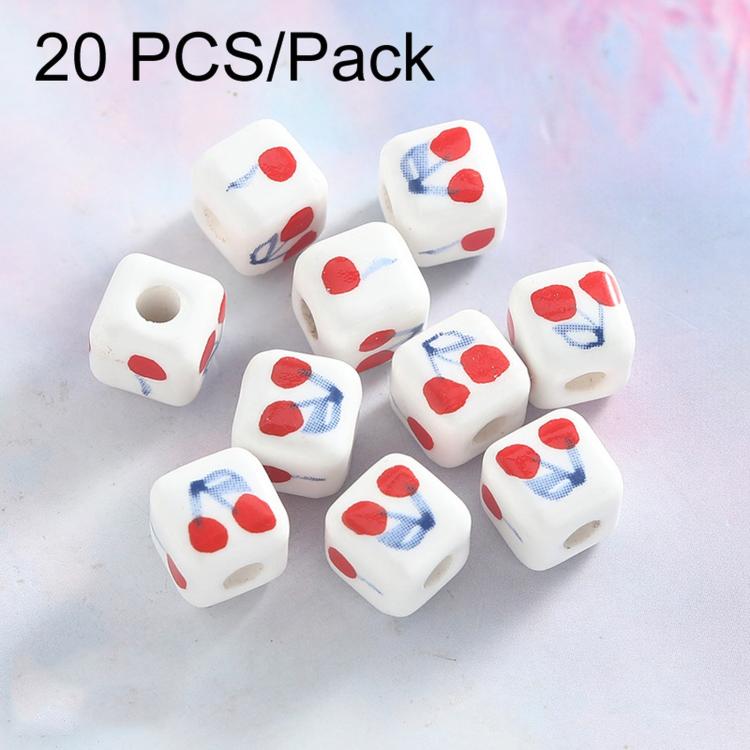 20 PCS/Pack Cherry Large-hole Square Ceramic Loose Bead Bracelet Accessory DIY Material, Small, Large