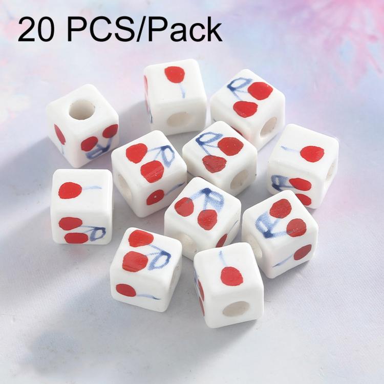 20 PCS/Pack Cherry Large-hole Square Ceramic Loose Bead Bracelet Accessory DIY Material, Small, Large