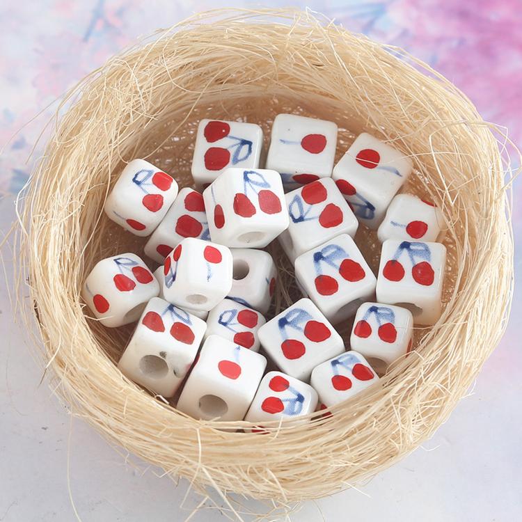 20 PCS/Pack Cherry Large-hole Square Ceramic Loose Bead Bracelet Accessory DIY Material, Small, Large