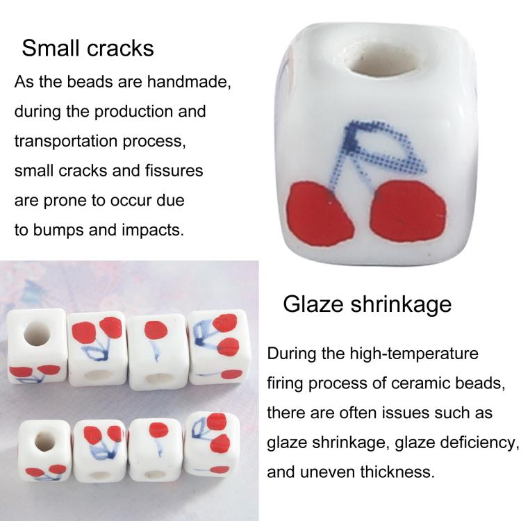 20 PCS/Pack Cherry Large-hole Square Ceramic Loose Bead Bracelet Accessory DIY Material, Small, Large