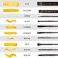 Assorted watercolor brush tips on a chart: flat, feather, liner, slant, mop, round