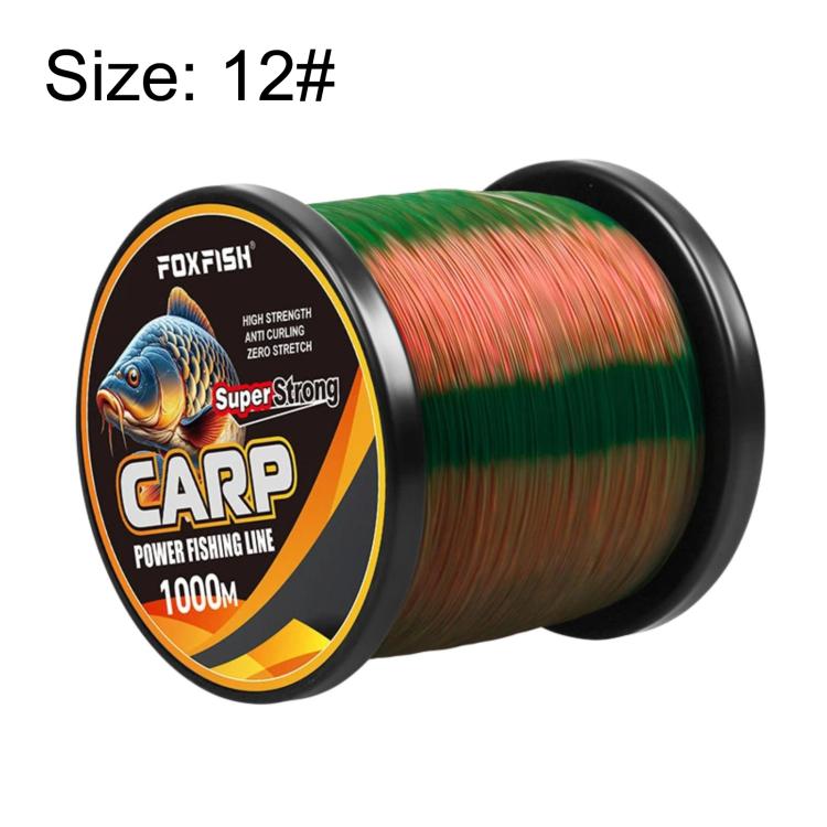 Color-changing carp fishing line spool, green and red line on black reel, 12#