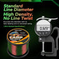 Carp fishing line spool with line diameter measurement gauge and caliper
