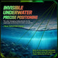 Color-changing fishing line strands extending underwater, with concealment-style green tint