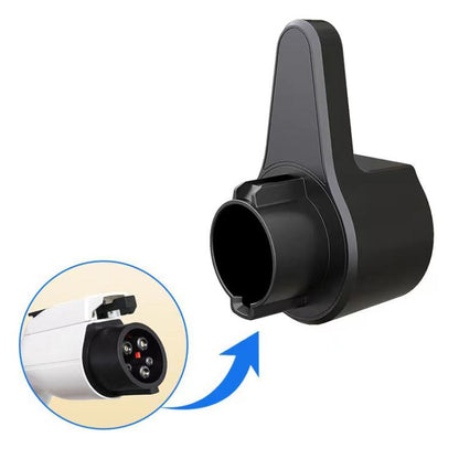 Black EV charger wall mount holster with circular plug holder opening