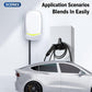 Black EV charger wall mount holster with charging cable on wall