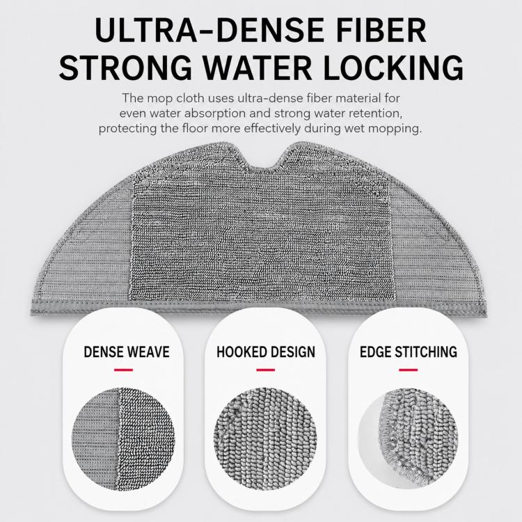 Grey microfiber mop cloth pad with stitched edges for robot vacuum mopping