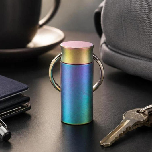 Mini Portable EDC Outdoor Sealed Titanium Alloy Waterproof Keychain, Knurling, Polishing, Iridescent Color