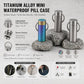 Mini waterproof pill case keychain in iridescent and silver options with spiral textured body