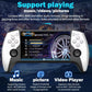 Handheld game console front view with 5-inch settings screen and face buttons, white/black