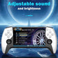 Handheld game console with 5-inch screen showing settings, dual thumbsticks, white/black