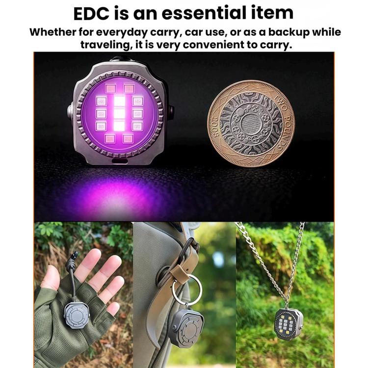Mini Square Titanium Alloy EDC Flashlight Magnetic Type-C Rechargeable Portable Keychain