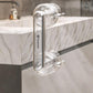 Clear U-shaped glass door pull with two suction cups and chrome frame