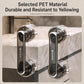 Two clear suction-cup glass door handles with chrome bars and round grips