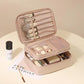 Light pink double-layer makeup bag organizer with zip-top and segmented brush compartments
