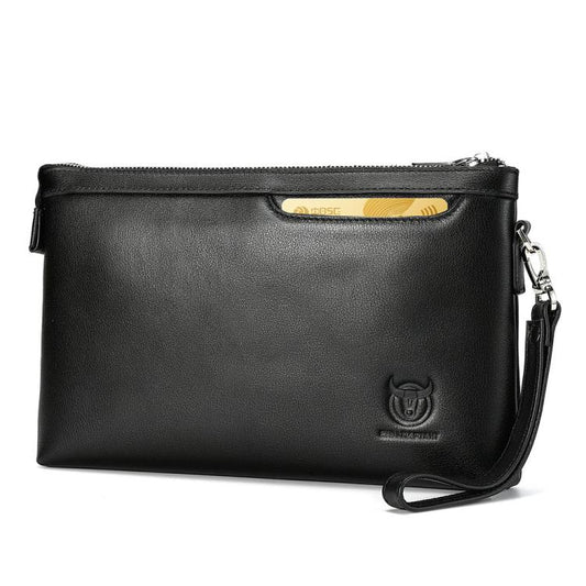 BULL CAPTAIN Mens Genuine Leather Clutch Bag Soft Cowhide Wristlet Purse Wallet Organizer
