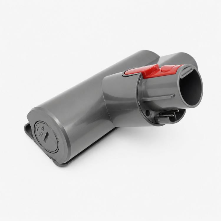Motorized mattress tool attachment with red latch and angled gray suction tube