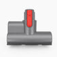 Motorized mattress tool attachment with red handle panel and two-piece nozzle