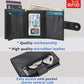 Black carbon fiber RFID wallet open, showing coin pocket and card slots with money clip