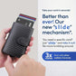 Black carbon fiber RFID pop-up card wallet with slide-style card access