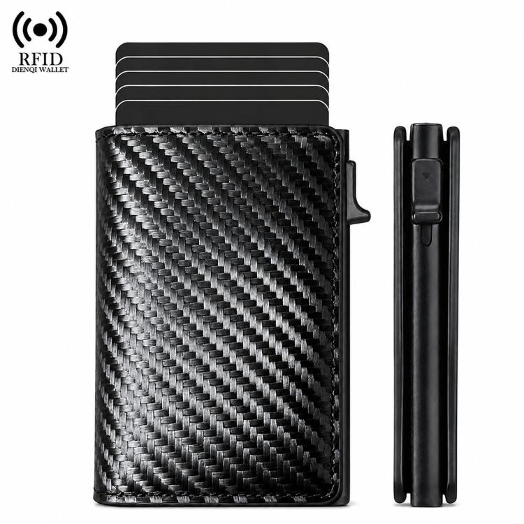 Carbon fiber black slim wallet with card slots and side pop-up money clip