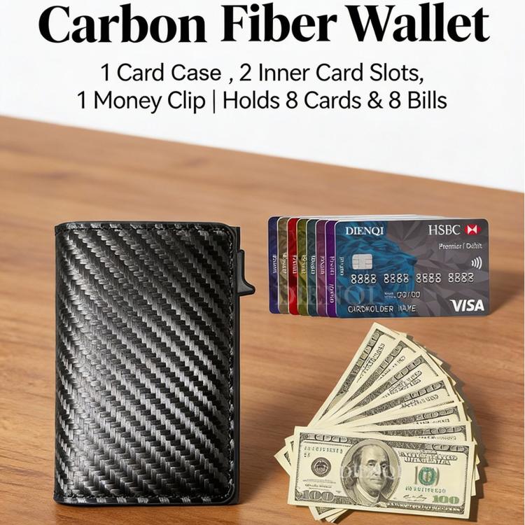 Carbon fiber wallet with multiple card slots and integrated money clip