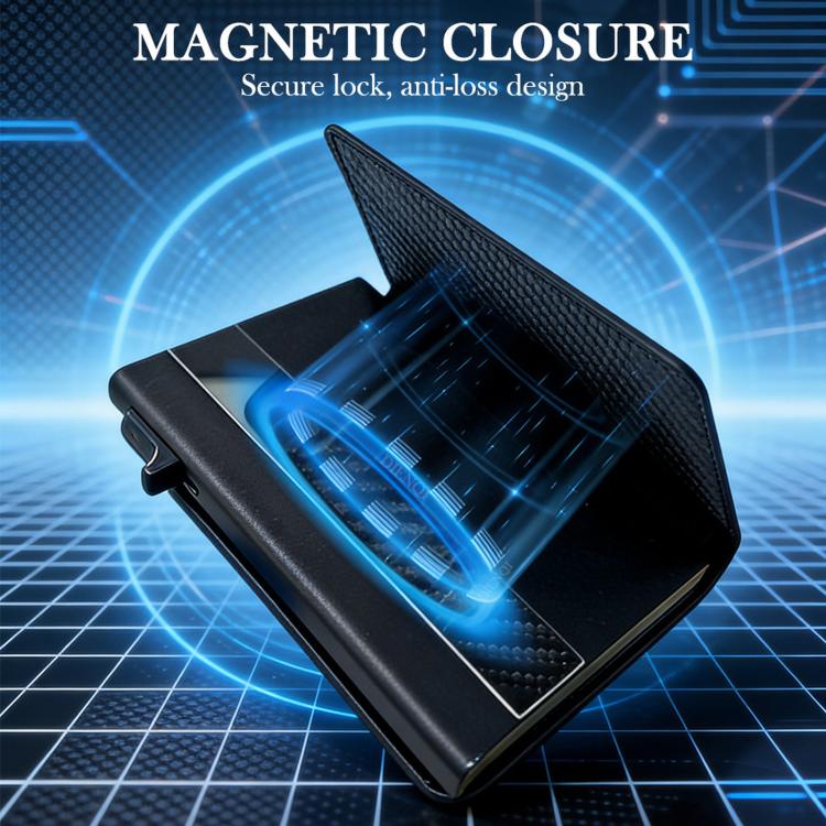 Carbon fiber card holder wallet with magnet closure and pop-up card area