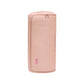 Compressible cylindrical quilt storage bag, soft pink with top zipper and handle