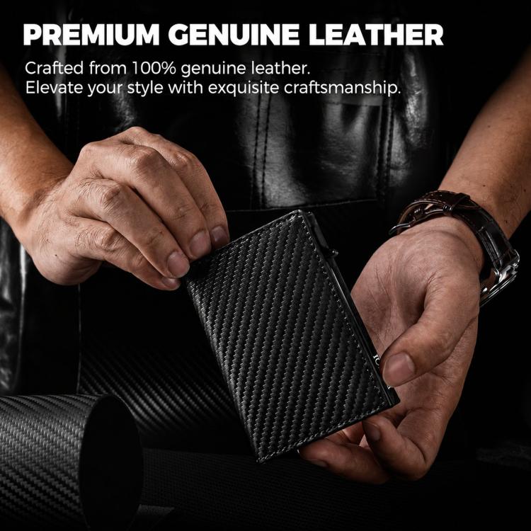 Genuine leather carbon fiber-look slim RFID wallet with zipper coin pocket