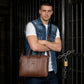 BULL CAPTAIN Genuine Leather Briefcase for Men 15.6 Inch Laptop Messenger Bag