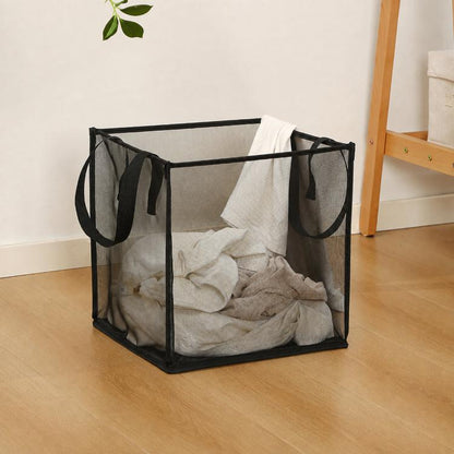 Collapsible Mesh Laundry Hamper Portable Clothes Storage Basket With Handles, Single Layer Black, Single Layer White, Single Layer Gray, Double Layer Black, Double Layer White