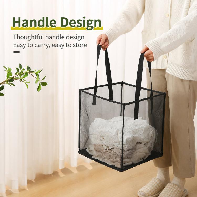 Collapsible Mesh Laundry Hamper Portable Clothes Storage Basket With Handles, Single Layer Black, Single Layer White, Single Layer Gray, Double Layer Black, Double Layer White