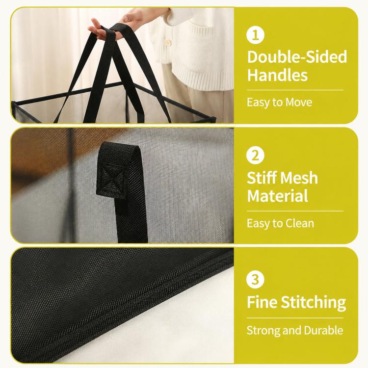 Collapsible Mesh Laundry Hamper Portable Clothes Storage Basket With Handles, Single Layer Black, Single Layer White, Single Layer Gray, Double Layer Black, Double Layer White