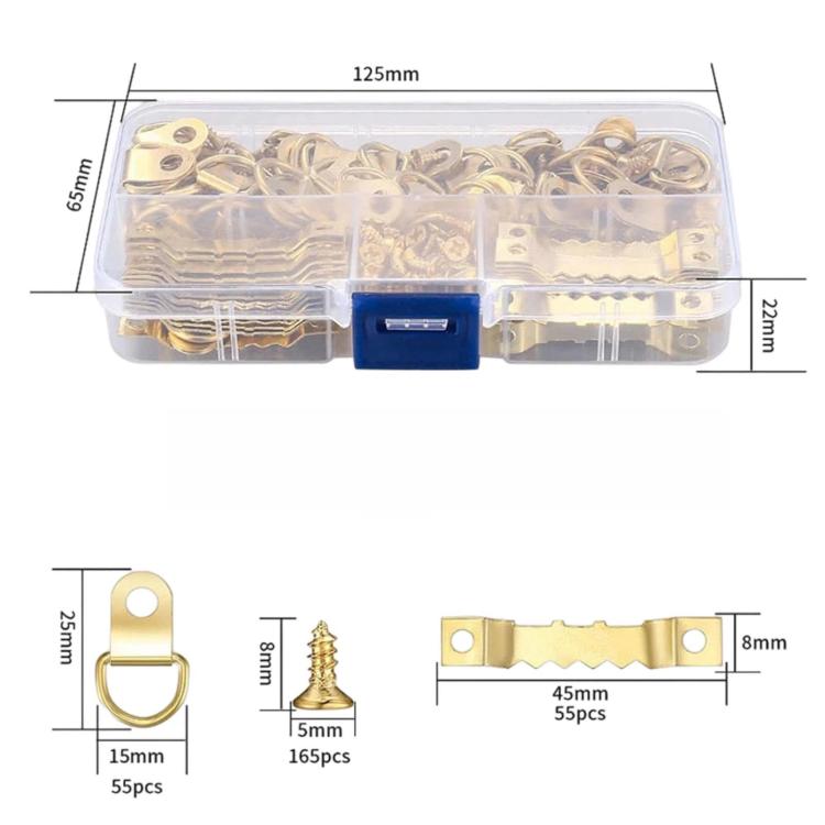 276 in 1 Picture Frame Decorative Hook Kit Sawtooth Hooks & D-Ring Hooks With Screws, 276 in 1