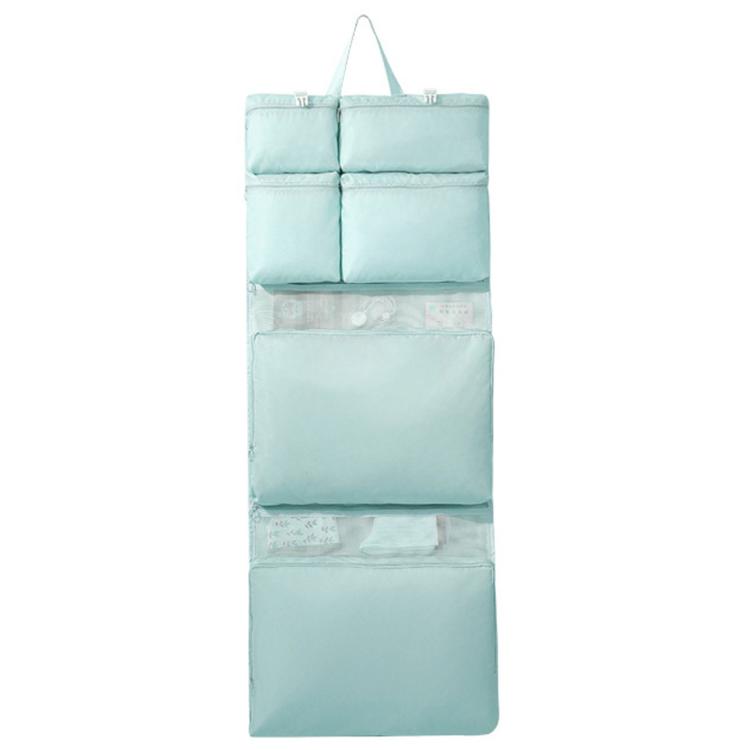 Hanging travel clothes organizer bag, mint with multiple padded compartments and hanging straps