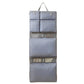 Hanging travel clothes organizer bag, slate blue with multiple padded compartments and hanging straps