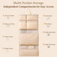 Beige hanging clothes organizer bag with multi-pocket compartments for socks and accessories