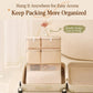 Beige hanging travel organizer bag with stacked compartments for organized packing