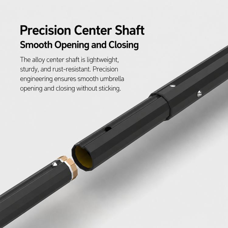 Manual three-fold umbrella handle and black shaft, smooth opening/closing.