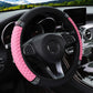 Quilted leather steering wheel cover with rhinestone trim, pink