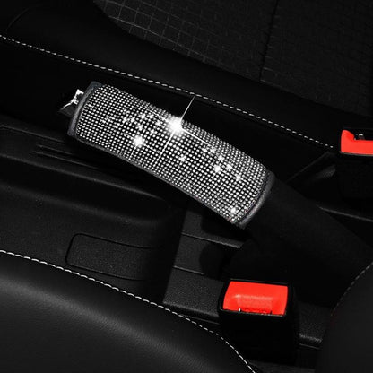 Rhinestone car handbrake cover with white-silver crystal sparkle over parking lever