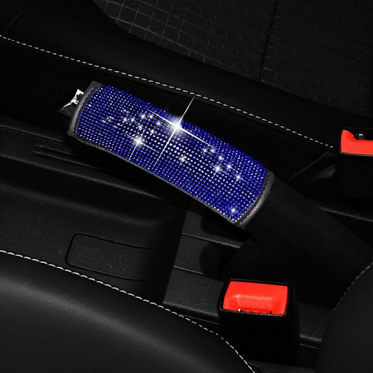 Rhinestone car handbrake cover with blue crystal grid sparkle over parking lever