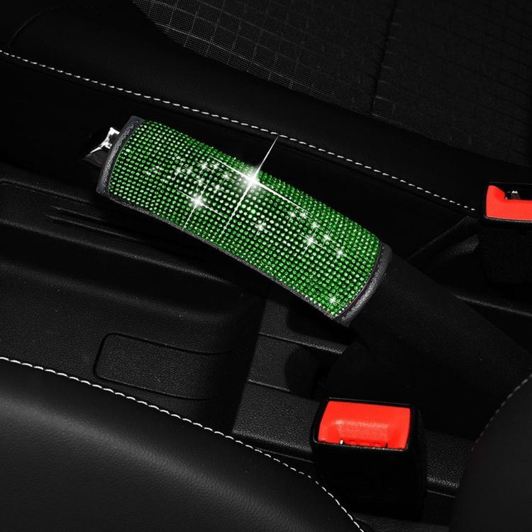 Rhinestone car handbrake cover with green crystal grid sparkle over parking lever