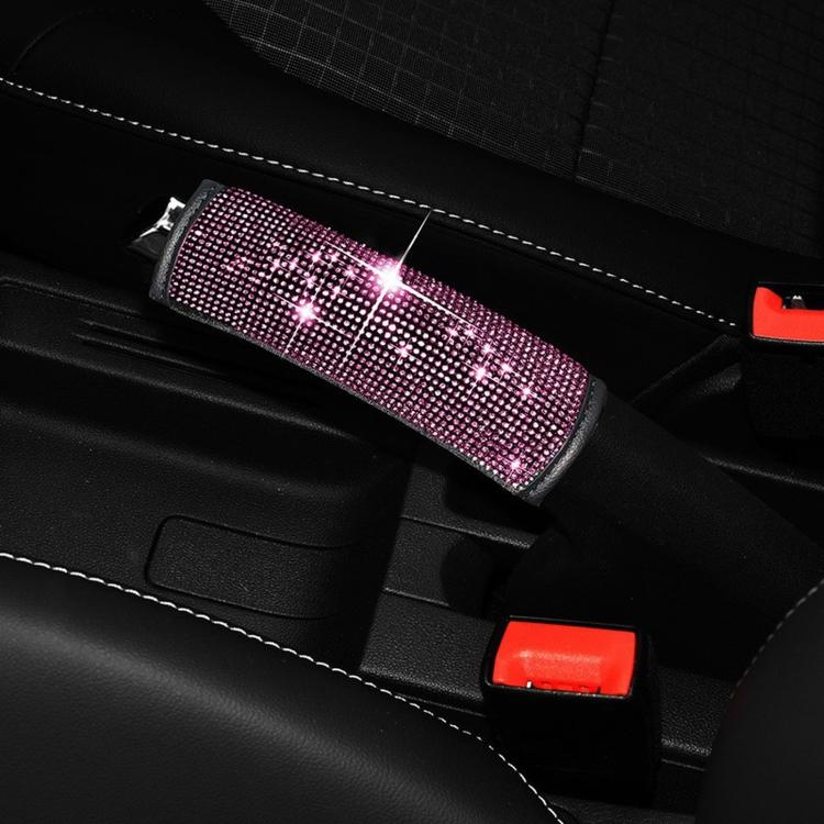 Rhinestone car handbrake cover with pink-purple crystal grid sparkle over parking lever